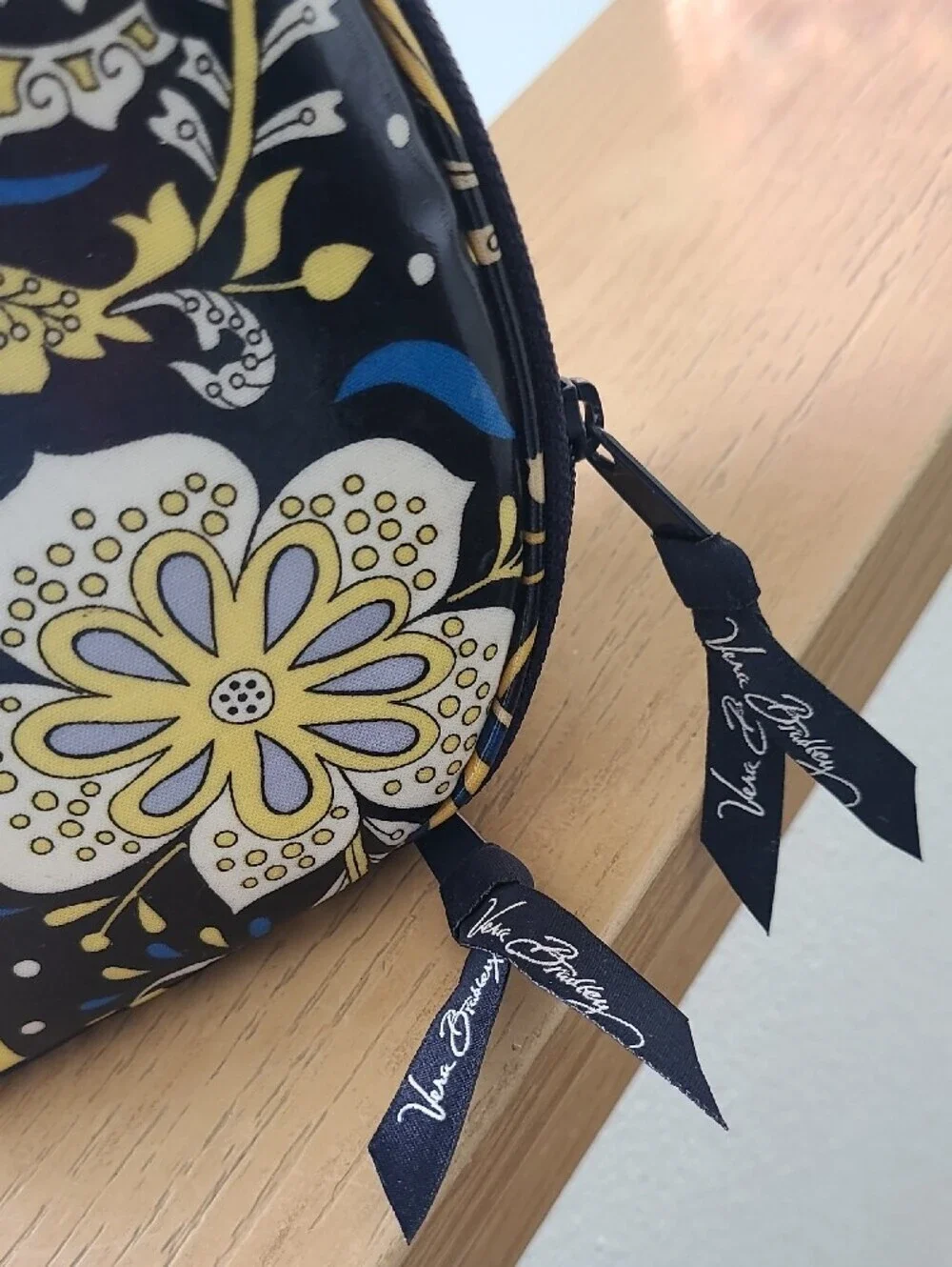 Vera Bradley Navy, Yellow & Blue Floral Round Cosmetic Case